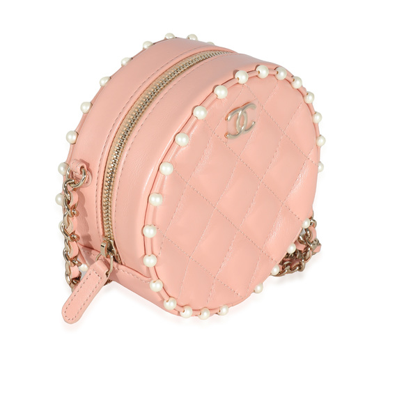 Chanel Pink Quilted Calfskin Pearl Round Clutch With Chain - Picture 3 of 8